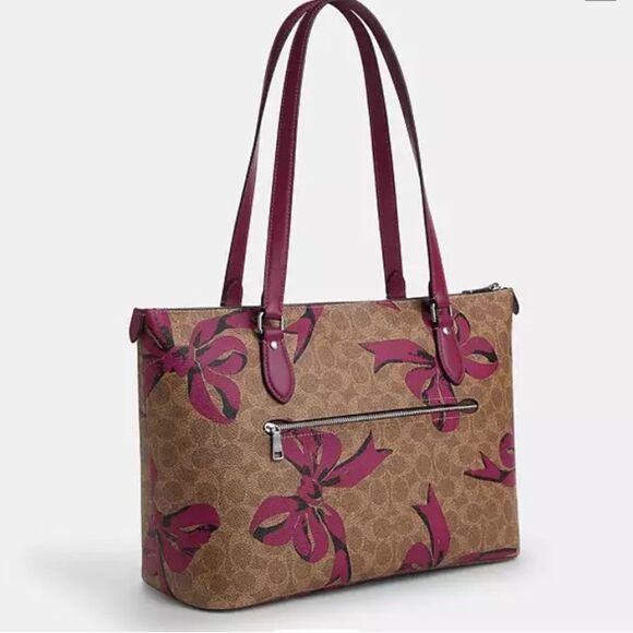 Coach Gallery Tote Bag In Signature Canvas With Bow Print Purse - Picture 9 of 12